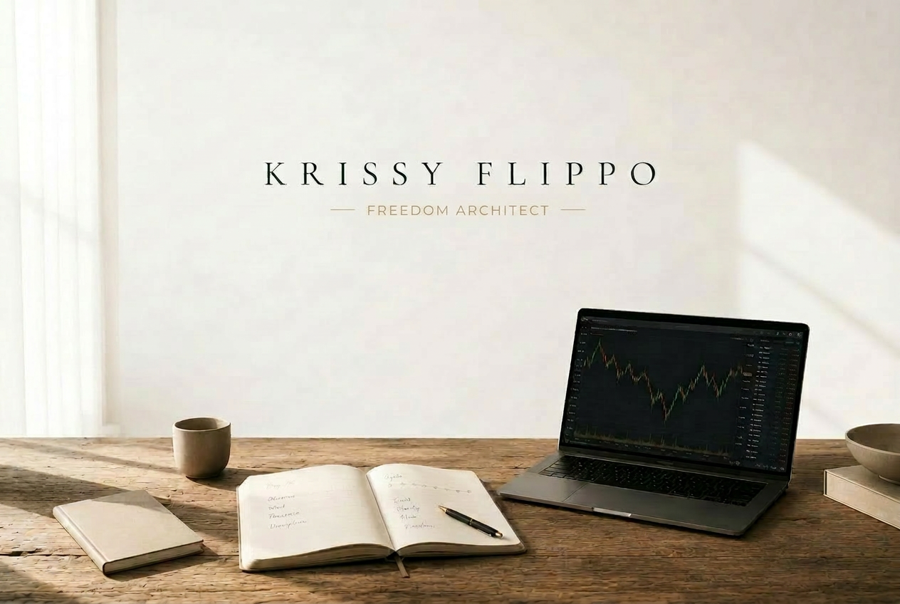 Rustig bureau met notitieboek en laptop met TradingView in ochtendlicht